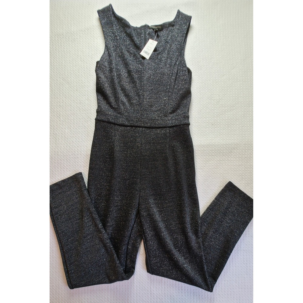 Banana Republic Jumpsuit Womens 6 Tall Grey New Metallic Shimmer V-Neck